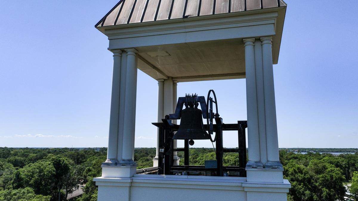 The lone bell in the steeple as photographed on May 19, 2026, at St. Peters Catholic Church on Lady’s Island. The church raised enough money to finish installing the final three bells that would be installed this week.