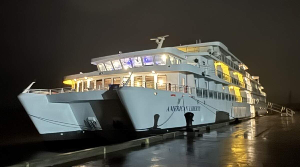 The cruise ship American Liberty was docked at Safe Harbors Marina in Port Royal Monday morning.