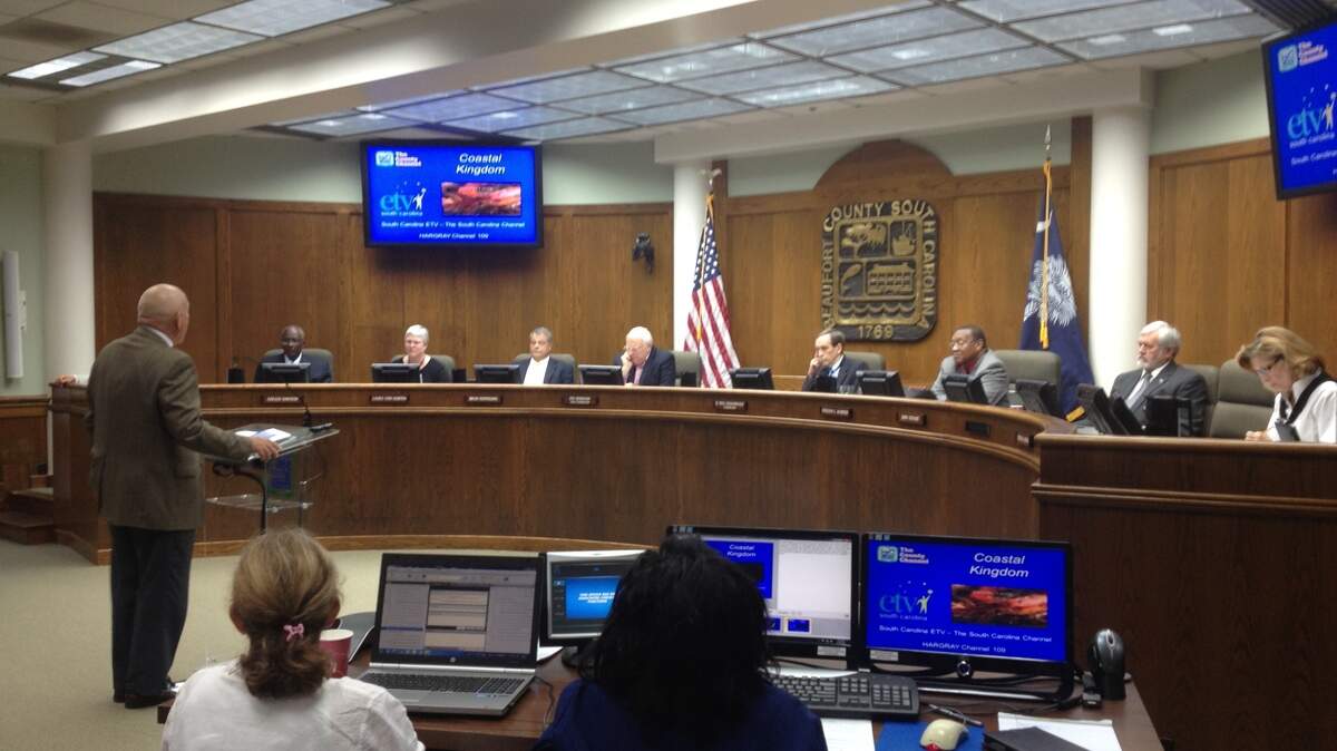 County administrator Gary Kubic addresses the Beaufort County Council at its meeting Monday night in Beaufort.