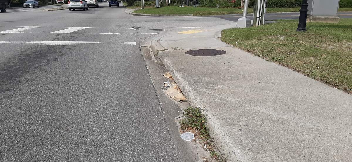 A storm drain at the intersection of Ribaut Road and Johnny Morrall Circle near the boundary of Beaufort and Port Royal. Sometimes the drains get treated like trash receptacles, according to public works officials.