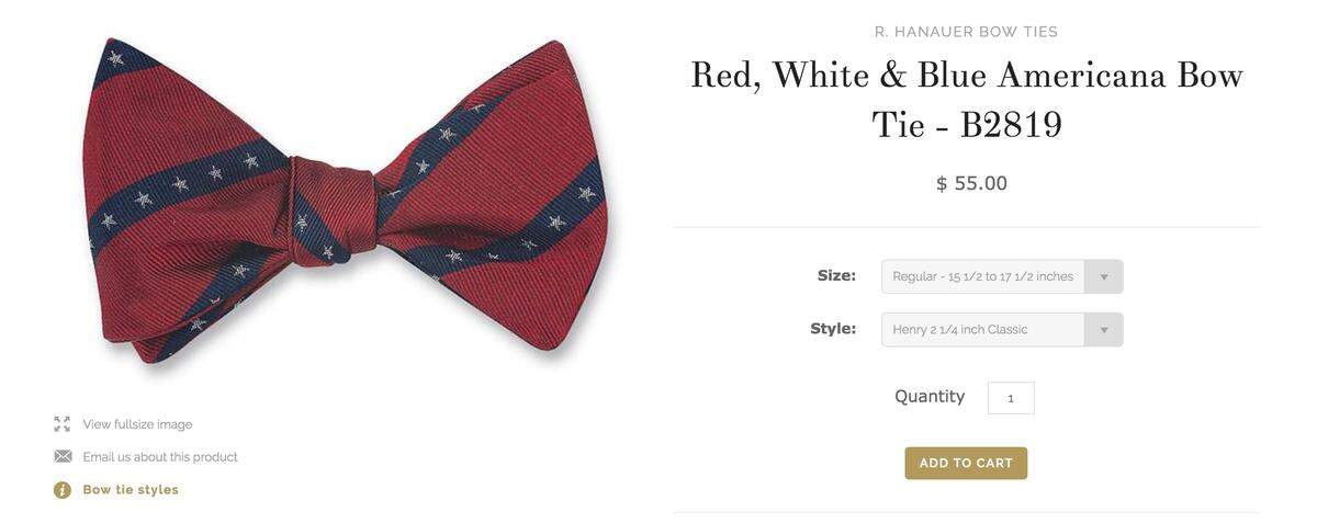 Covert said he bought his bow tie from Bowties.com — which sells a “Red, White & Blue Americana Bow Tie” for $55.