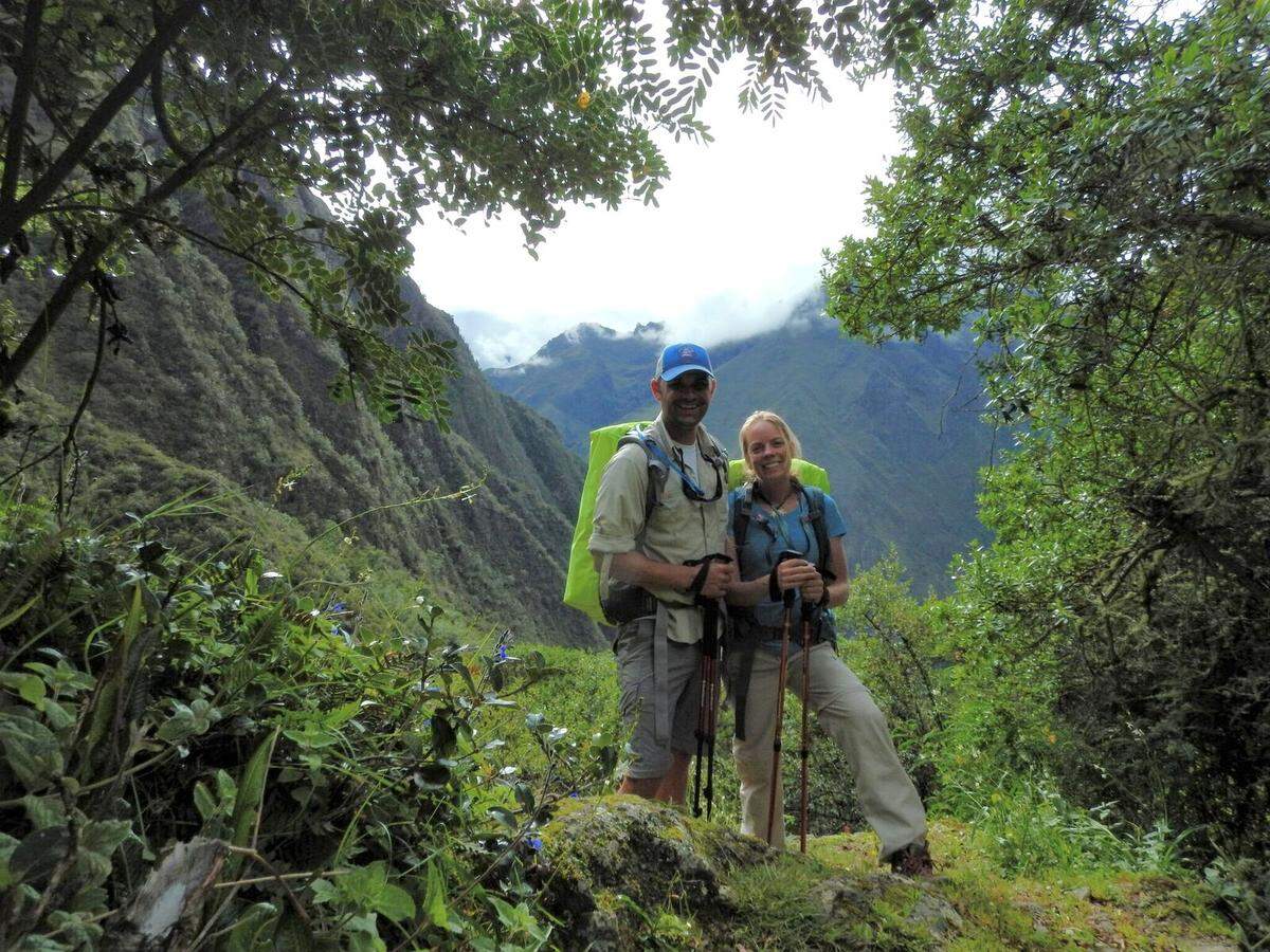 Amber Kuehn and her husband, Jeff, hiking the Andes Mountains in Peru.