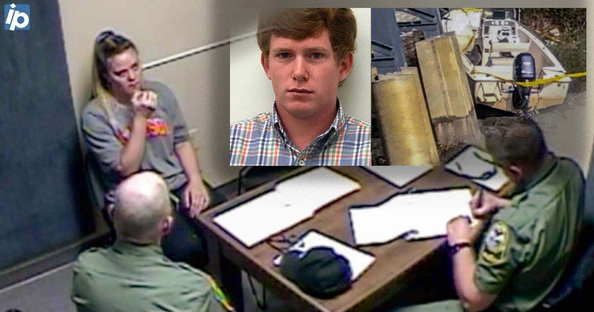 Miley Altman, upper left, is interviewed by two S.C. Department of Natural Resource officers on Feb. 25, 2019 at the Town of Port Royal Police Department, one day after the boat crash that killed Mallory Beach. Inset photos show Paul Murdaugh and the Sea Hunt Triton 172 that stopped onshore after hitting the R.C. Berkeley Bridge pilings.