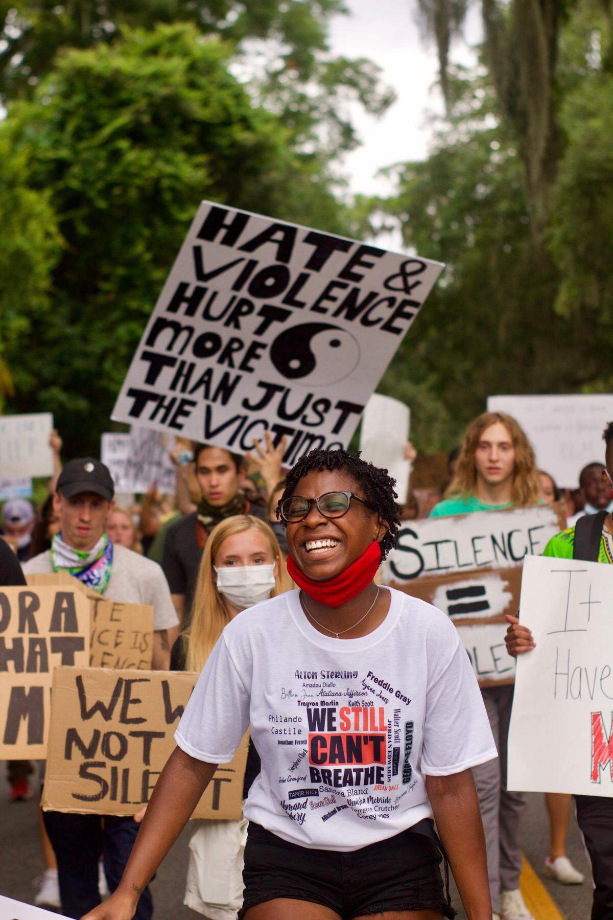 Des Bailey reacts to the crowd during a Black Lives Matter protest in Bluffton on June 6, 2020.