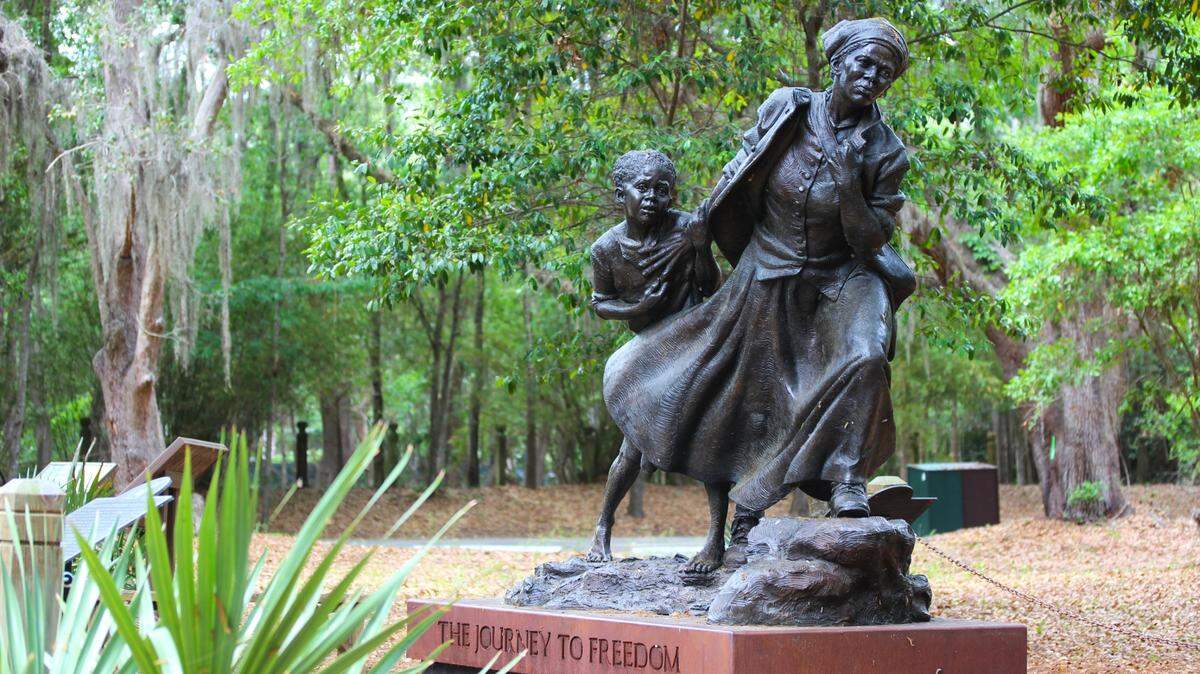 “The Journey to Freedom,” photographed on April 23, 2025, memorializes the legacy of Harriet Tubman, who famously led dozens of slaves to freedom as a conductor on the Underground Railroad.