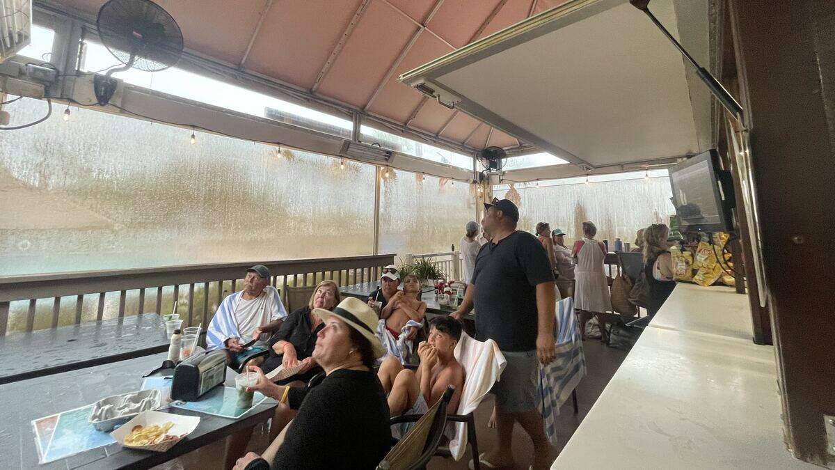 The Loggerhead Landing at Marriott Grande Ocean was packed with beachgoers seeking shelter from a severe thunderstorm on Sunday, June 14, 2026.