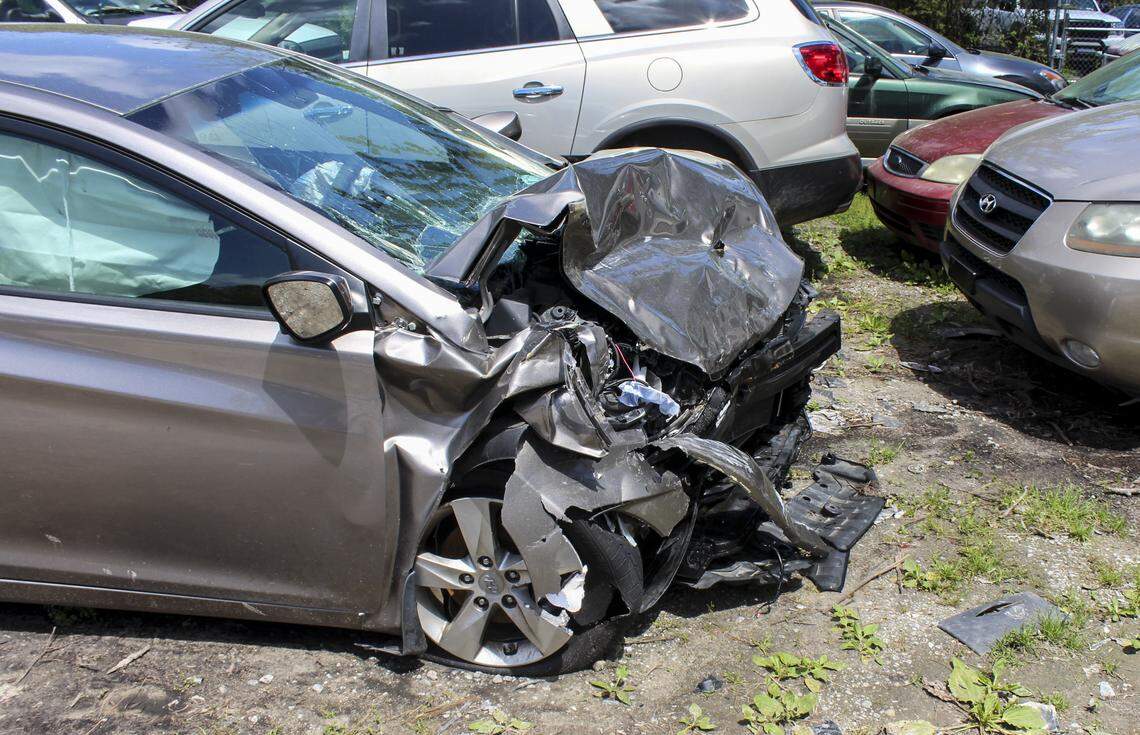 Bluffton resident Kaytlyn Pierce’s wrecked Hyundai two days after the April 9, 2019 accident in which Dulvin Garcia Roblero drove his truck across the center line after he had been drinking.