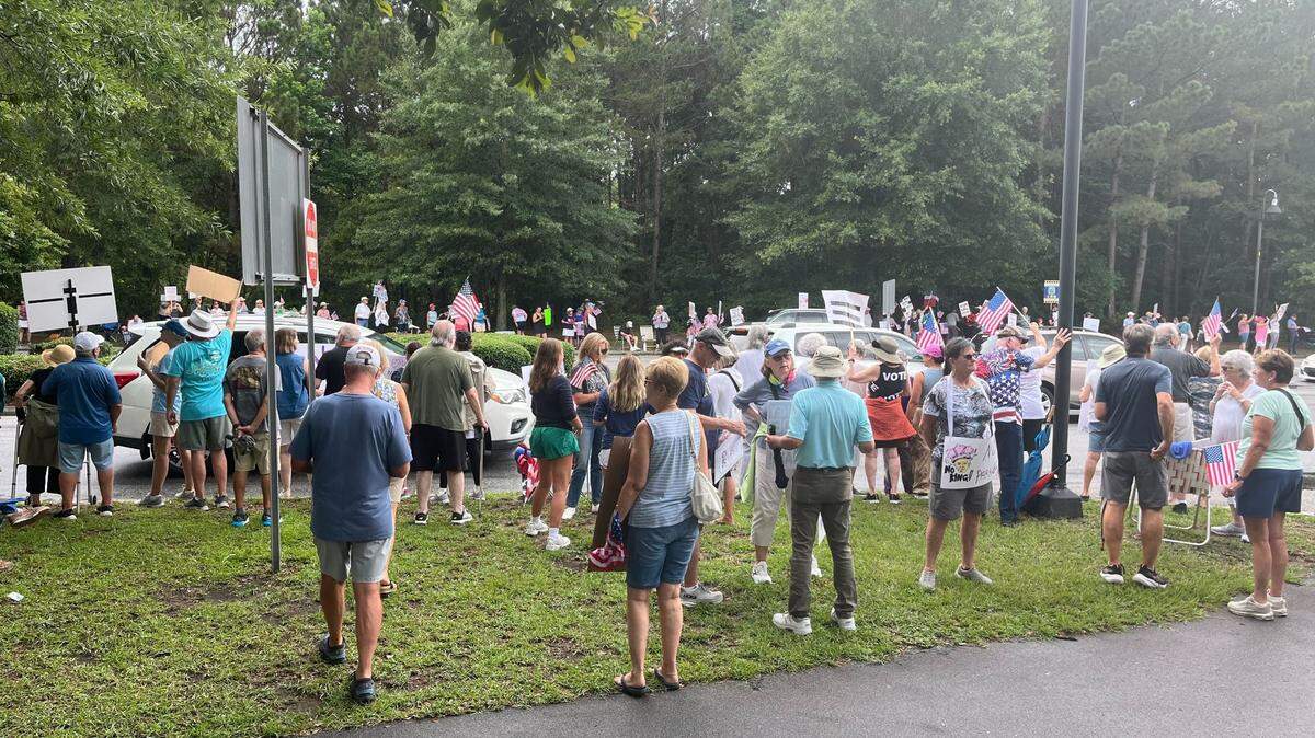Bluffton’s ‘No Kings’ protesters battling the rain, lightning and heat on Saturday June 14, 2025.