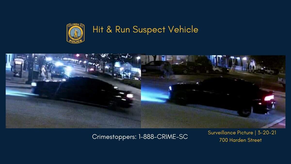 Columbia police are looking for this black Dodge Charger, model year 2011-14, with dark tinted windows, a rear spoiler and blue headlights.