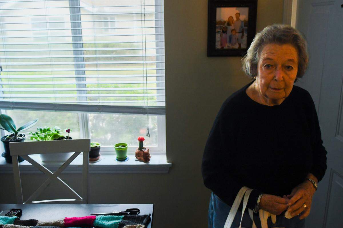 After her morning walk and litter patrol, knitting squares rest on Mimi Finger’s sewing table as photographed on Friday, Dec. 8, 2023 on Hilton Head Island. Besides being an avid knitter, Finger enjoys puzzles, Sudoku and crosswords.
