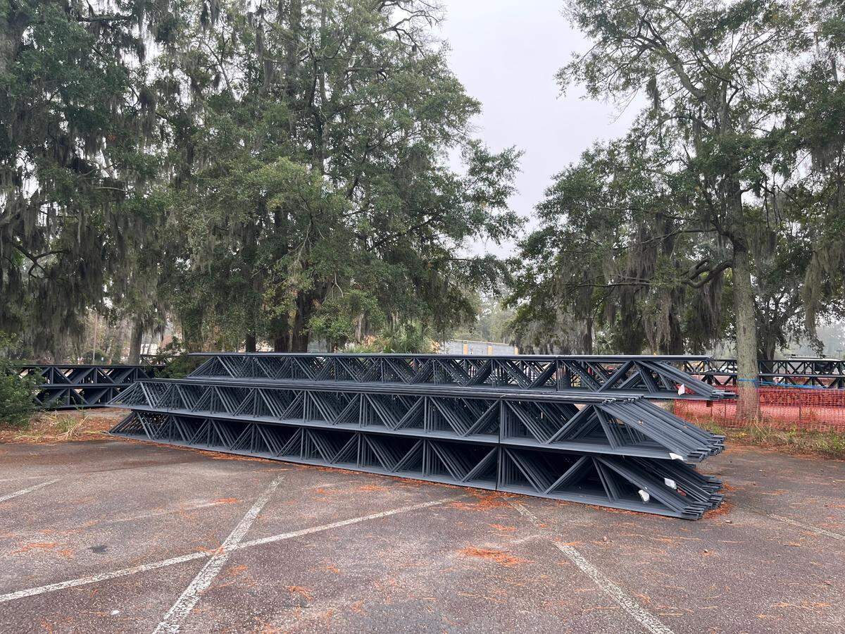 Constructions materials are stacked at the 163 Sea Island Parkway on Lady’s Island, the site of the proposed Harris Teeter store.