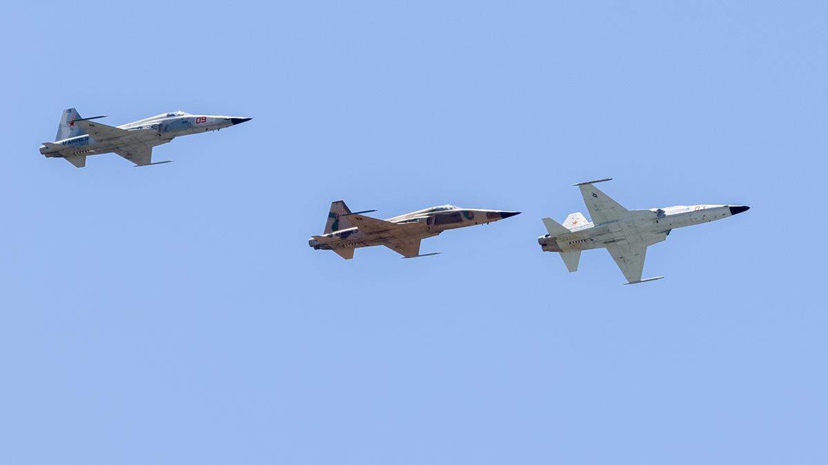 U.S. Marine Corps F-5N Tiger II’s arrive on May 30, 2024 at Marine Corps Air Station Beaufort.