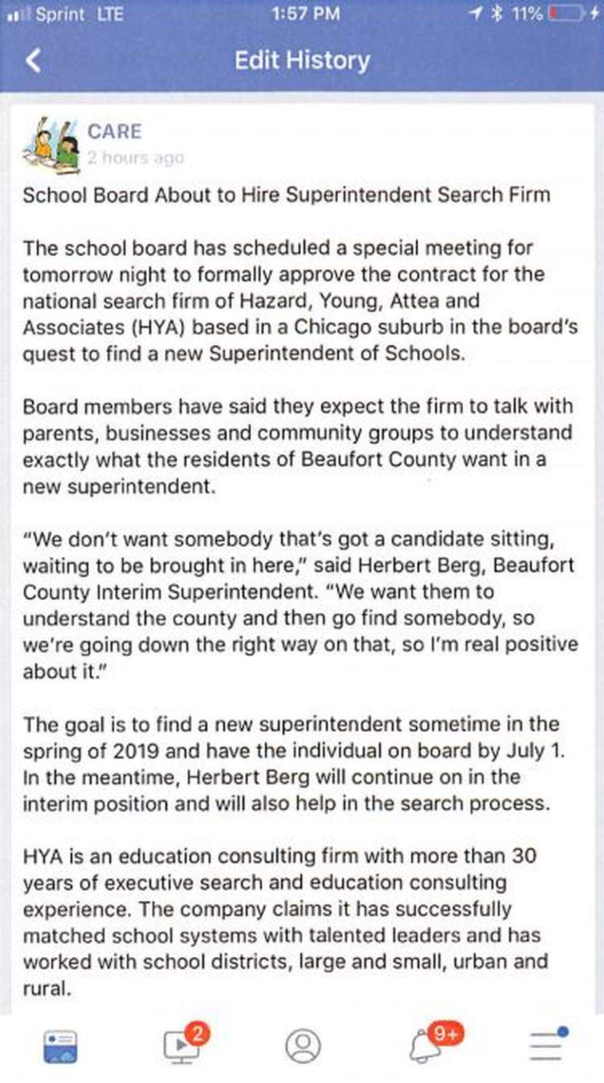 The initial Facebook post shared on the CARE page.