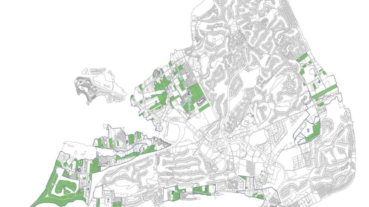 This May 2015 map provided by the Town of Hilton Head Island shows areas in need of sewer access shaded green.
