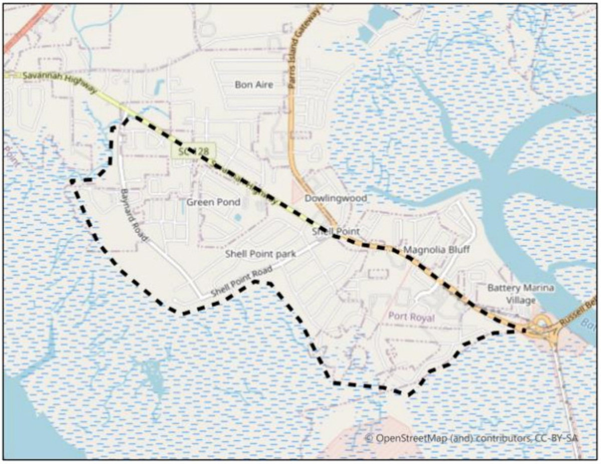 The map shows the area in Shell Point where drainage improvements are planned.