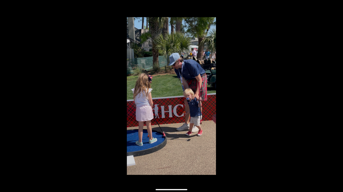 Four-year-old Carter Ann Whitehead donned a big plaid bow at RBC Heritage Wednesday morning. Her parent’s hope she will “take the lead” and receive a golf scholarship one day.