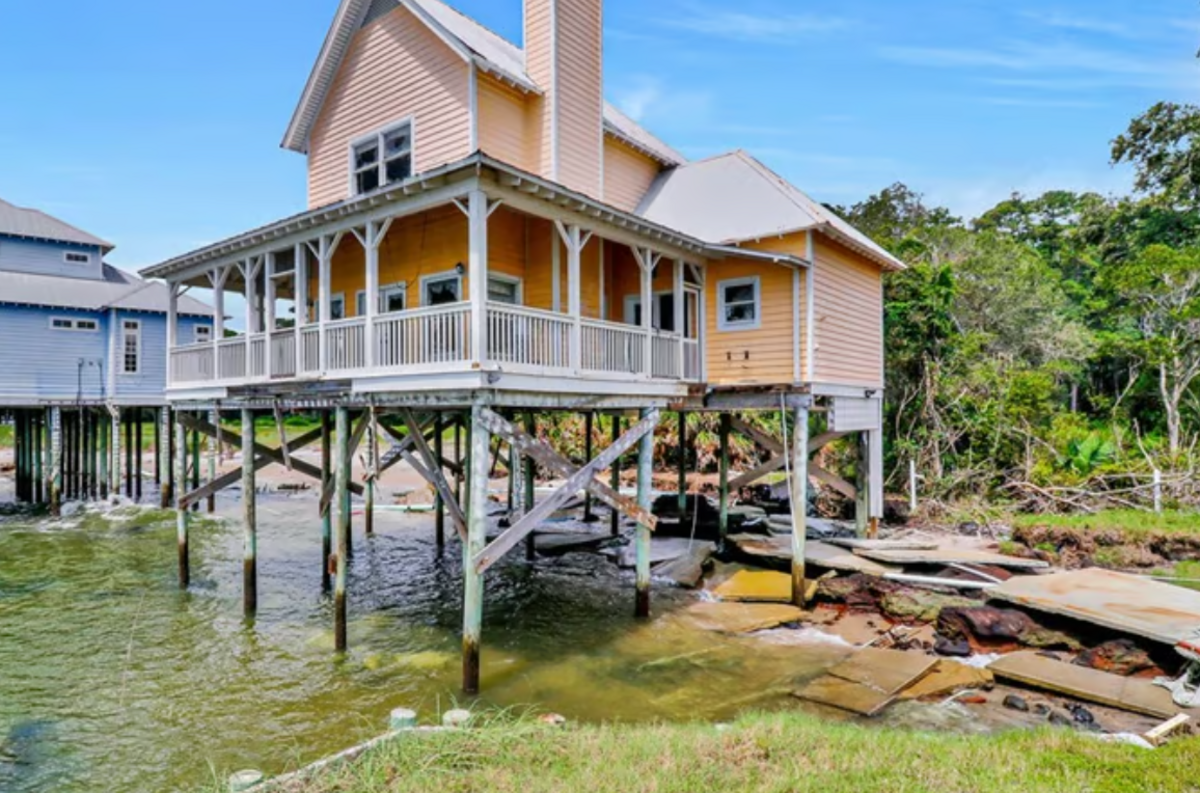 A view of the Daufuskie Island home showing the water beneath it.