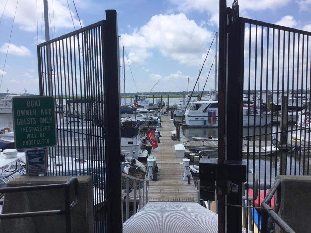 A gate leads to the docks at Beaufort Downtown Marina off of Henry C. Chambers Waterfront Park. The city will soon look for a new operator for the marina and at potential improvements to draw visitors and increase public access.