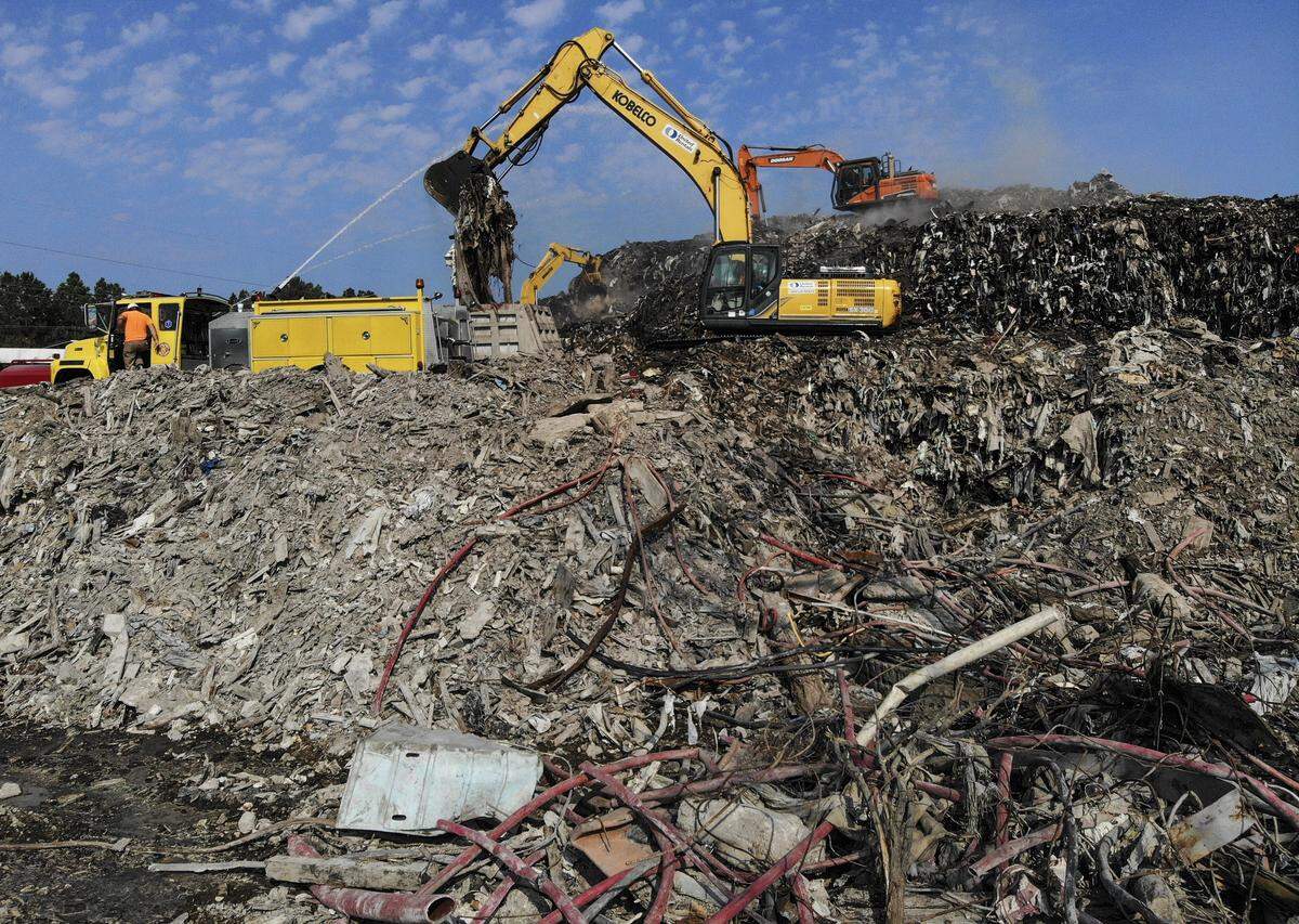 Three excavators work to pull apart debris at Able Contracting’s Material Recovery Center just outside the town limits of Hardeeville. The “Trash Mountain” there led to the evacuation of neighbors and a multi-million-dollar cleanup in 2019.