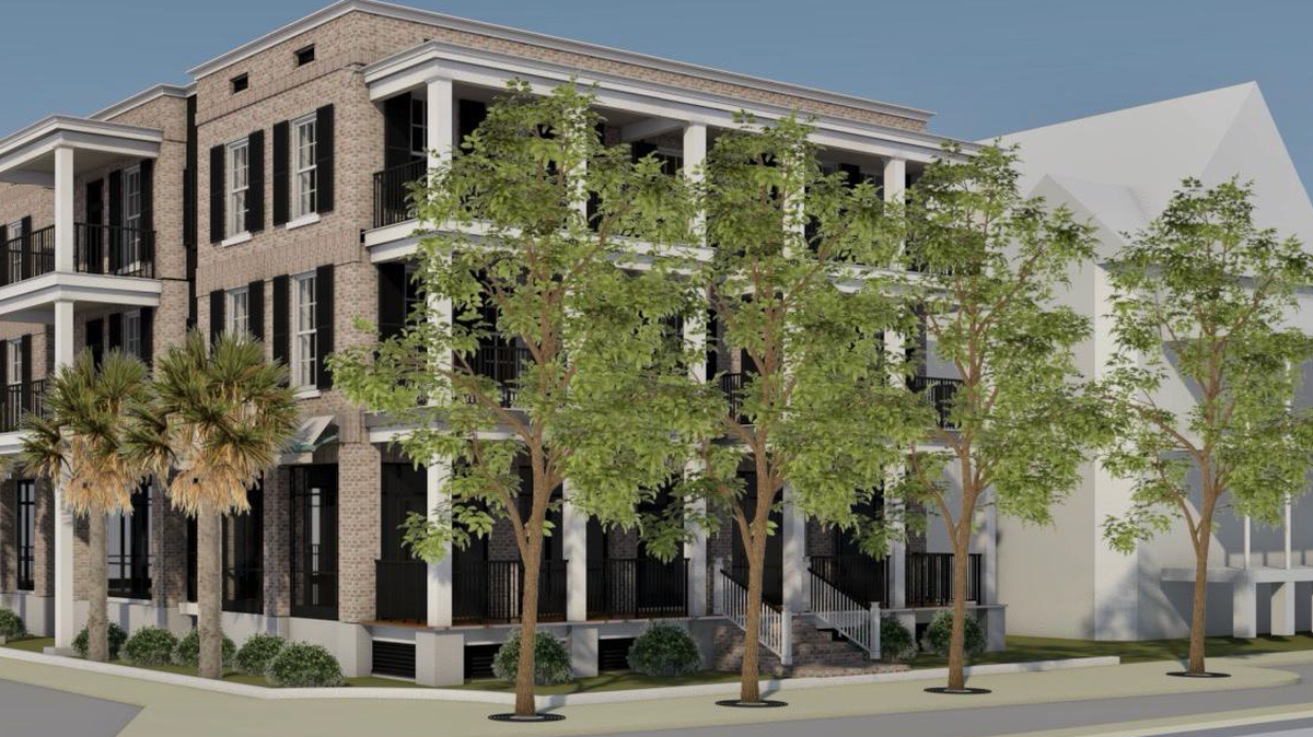 An architectural rendering shows a conceptual design of a hotel building (left) planned alongside the Beaufort Inn on Port Republic Street in downtown Beaufort.