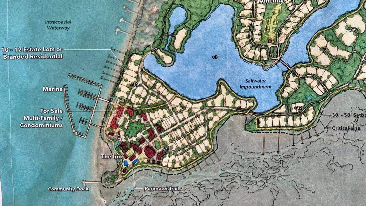 This is a preliminary sketch for Lower Cane Island showing 240 residential units and 130,000 square feet of commercial.
