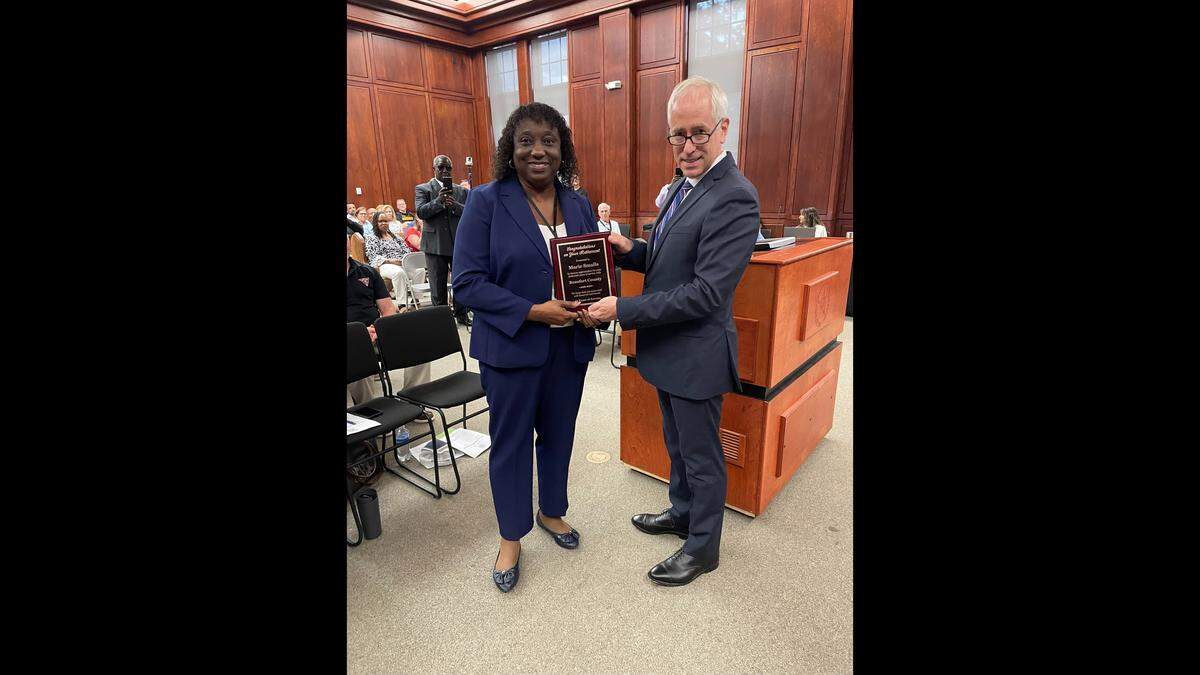 Marie Smalls was recognized by Beaufort County Administrator Michael Moore for her service to Beaufort County recently. Smalls headed the Beaufort County Board of Voter Registration and Elections at the time of her retirement.