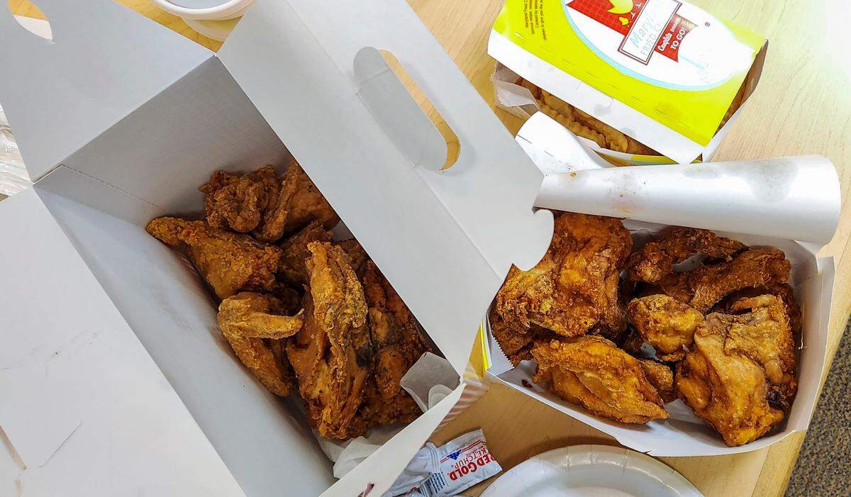 Fried chicken meals from the two finalists in Beaufort County’s best fried chicken. Cahill’s Chicken Kitchen in Bluffton, left, and Maryland Fried Chicken in Beaufort.
