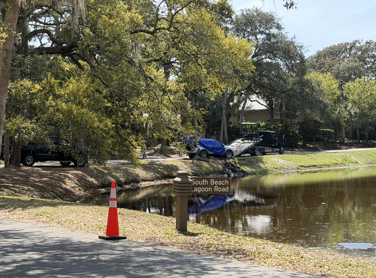 Authorities pulled a car out of a lagoon in on South Beach Lagoon Road in the Sea Pines community on Hilton Head Island on April 1, 2026.