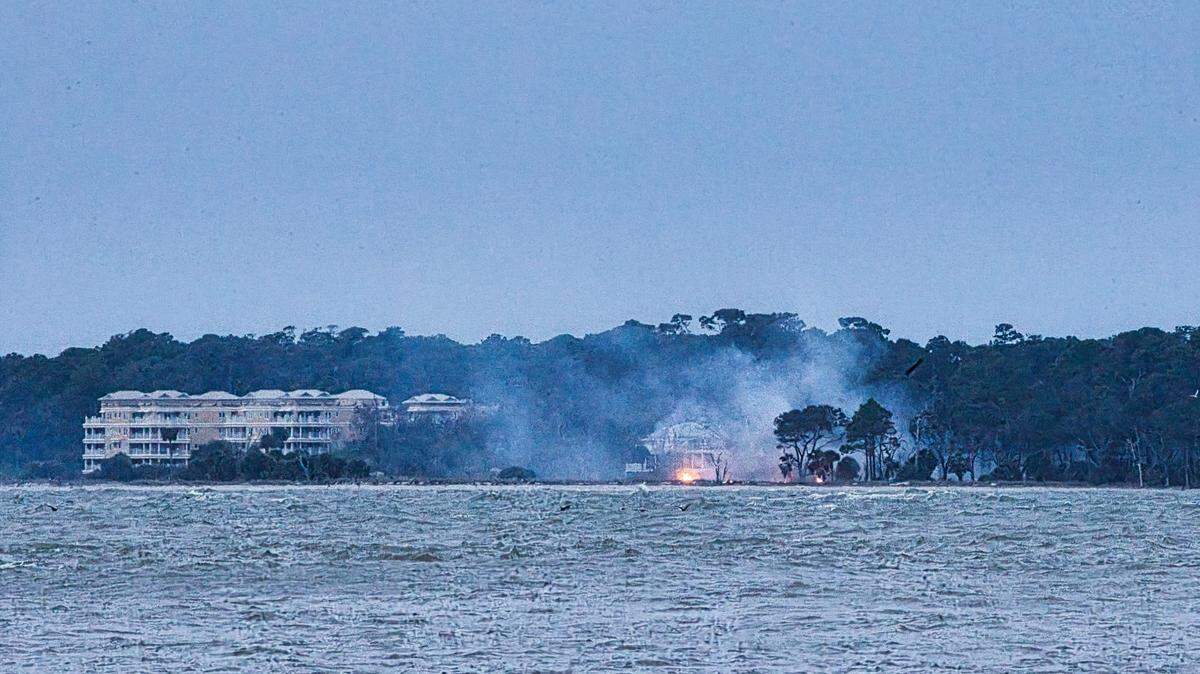 A fire on the South end of Daufuskie Island could be seen from across the Calibogue Sound.