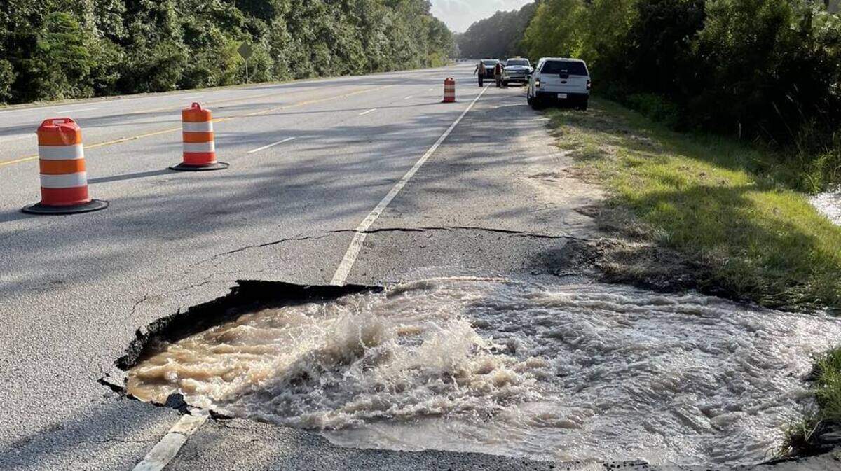 A 20-inch water main was broken by construction crews on Beaufort’s S.C. 170 near Walmart just before 5:30 p.m. Monday, requiring repairs lasting through Tuesday morning.