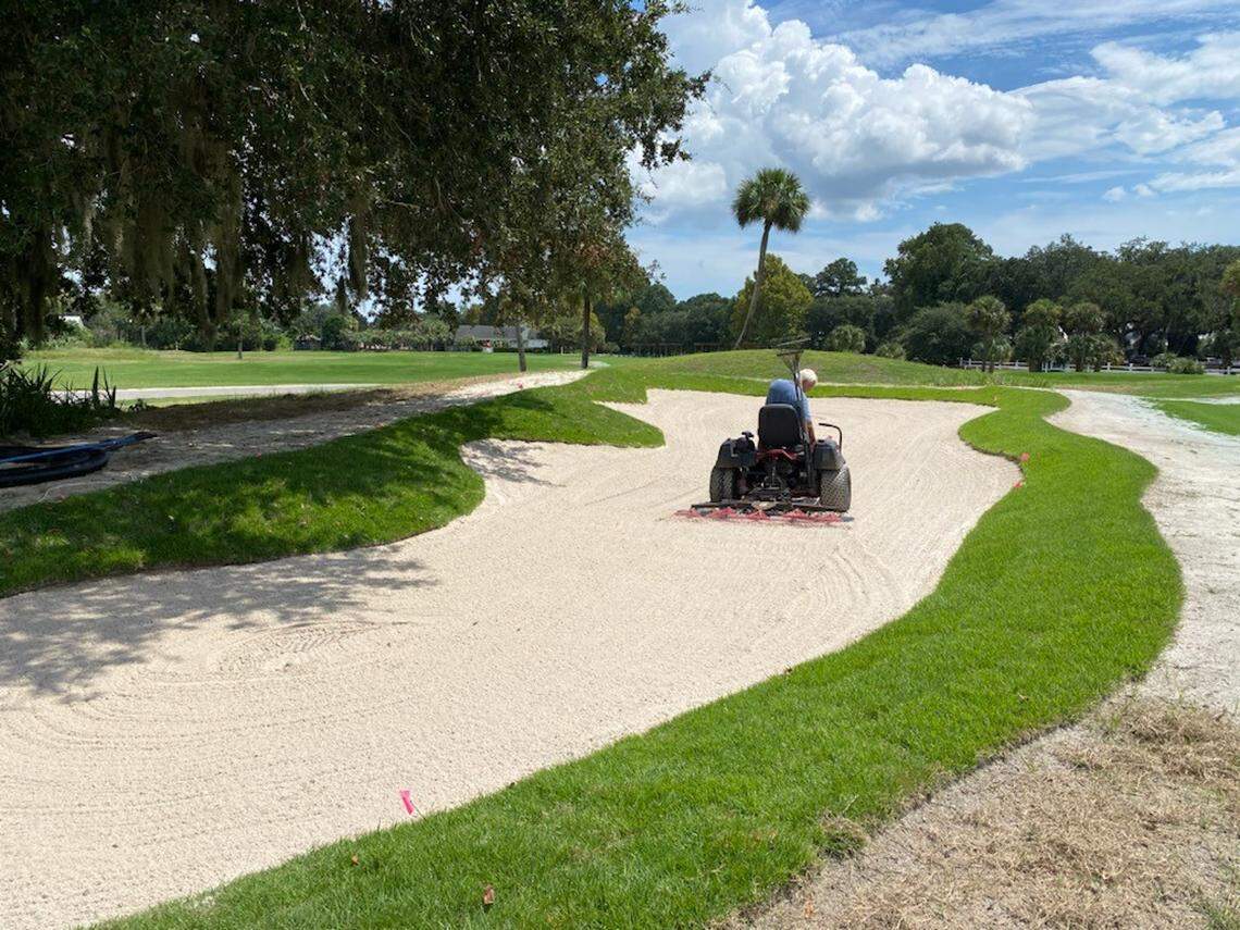 The 9th hole bunker at Cat Island.