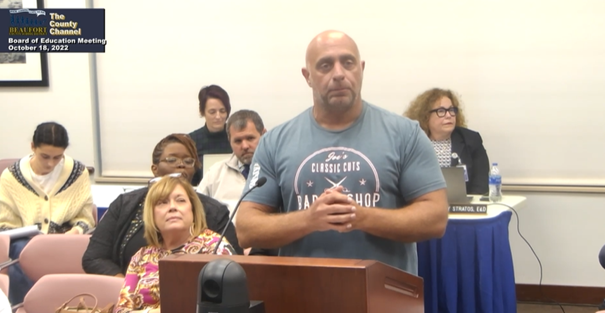 Mayoral candidate and parent Joseph Castagnino read sex scenes from a Beaufort County school book at the school board meeting Oct. 18.