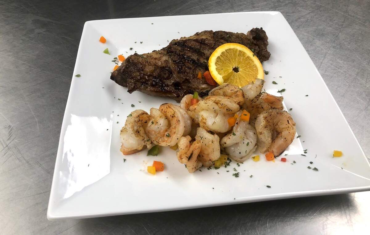 Steak and shrimp at Bell’s at the Beach on Daufuskie Island