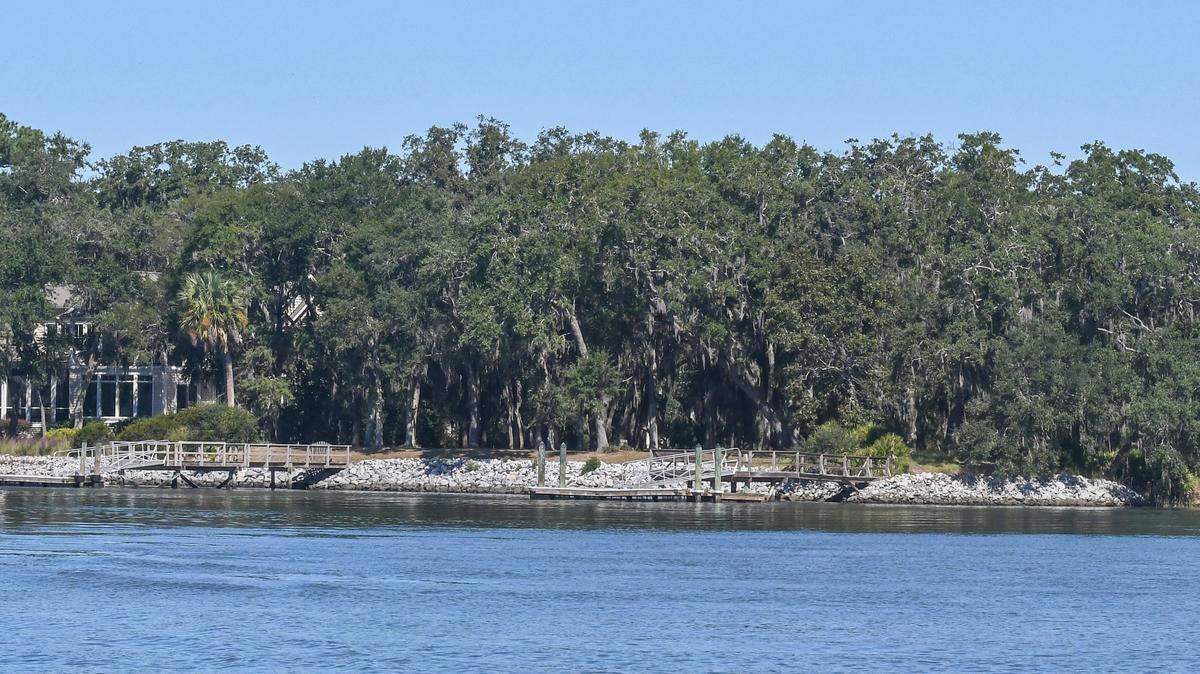 Riprap can be seen on Distant Island to help with tidal river erosion. A developer of Upper Cane Island is proposing 5,951 linear feet or about 1.1 miles of riprap on its shores as it begins building its infrastructure.