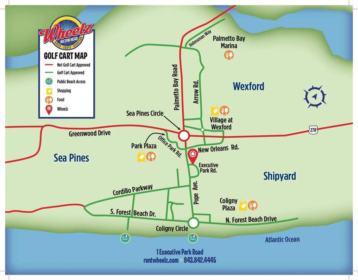 Permitted pathways for golf cart travel in the Coligny Beach area