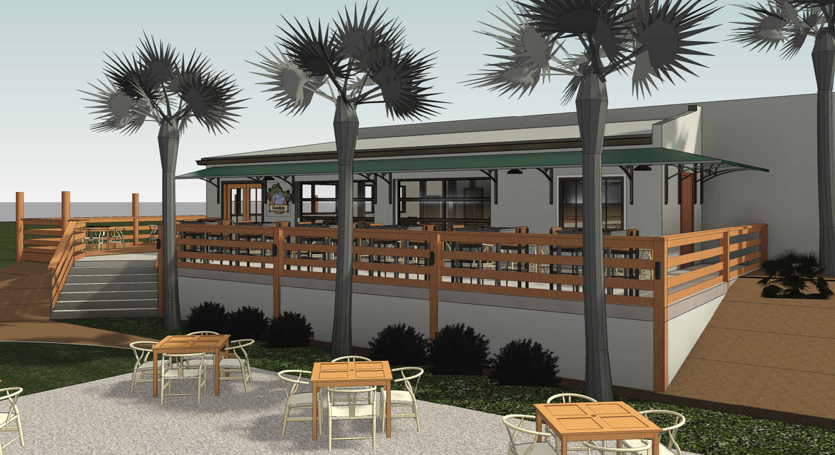 An architectural rendering shows what the expanded outdoor deck will look like after renovations.