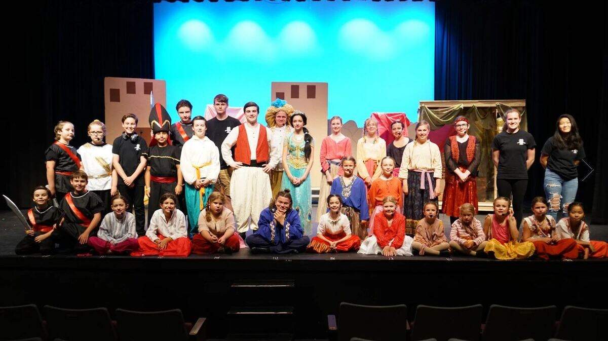 The cast of the Bluffton Youth Theatre’s production of “Aladdin Jr.” The nonprofit recently had its trailer and the contents inside stolen, totaling around $6,000 lost. Photo courtesy of Bluffton Youth Theatre.