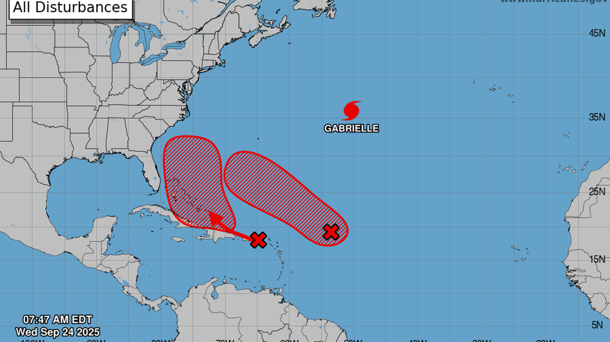 As Hurricane Gabrielle spins across the Atlantic Ocean, the National Hurricane Center is monitoring two tropical waves that have a high chance of developing into a tropical storm or hurricane within the next week.