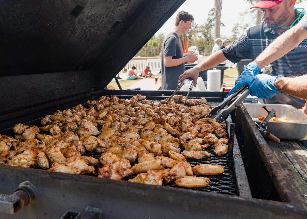 Chicken wings being freshly prepared during Wingfest on Hilton Head Island, SC.