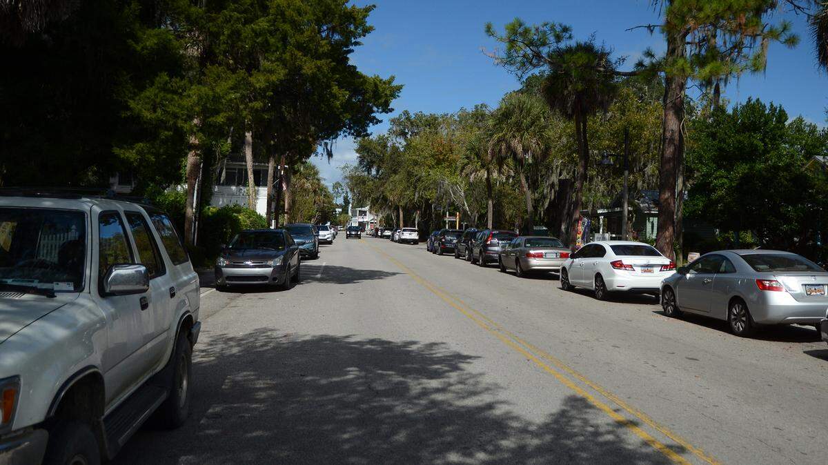 Vehicles line Calhoun Street on Oct. 22, 2015, in Old Town Bluffton.
