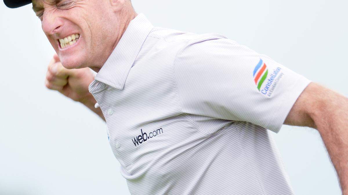 Jim Furyk celebrates after sinking his tournament-winning putt on No. 17 in the second playoff hole with Kevin Kisner during the final round of the RBC Heritage Presented by Boeing golf tournament, held on Sunday, April 19, 2015 at Harbour Town Golf Links on Hilton Head Island, S.C.