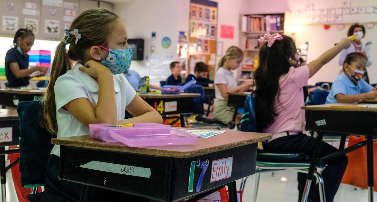 A majority of students were wearing a mask in a dual language class at Hilton Head Island Elementary School on Monday, Aug. 16, 2021 on the first day of school.