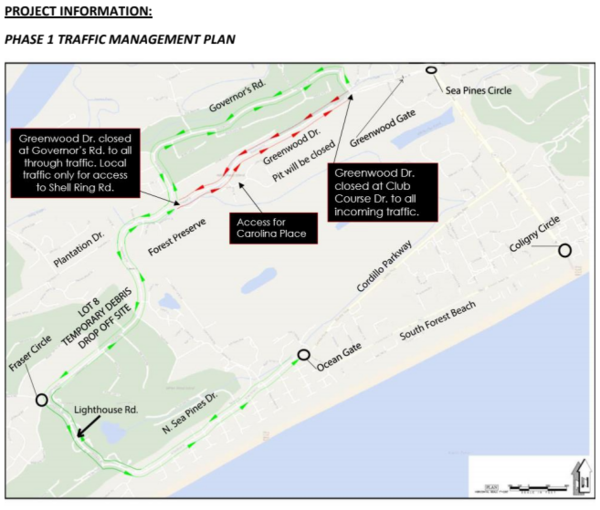 Phase one of the Sea Pines Greenwood Dr. construction project, which began Monday, Sept. 24 at 7 a.m.