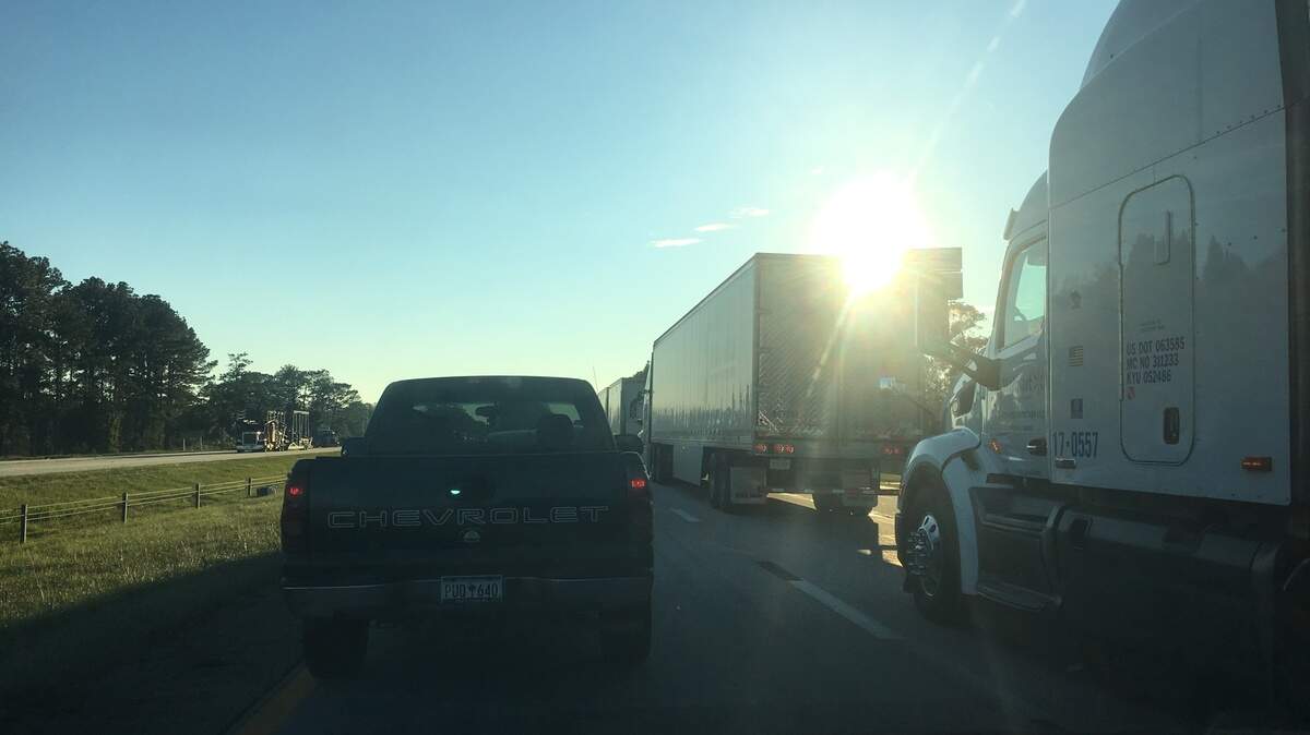 Traffic is heavy on I-95 southbound Friday afternoon.