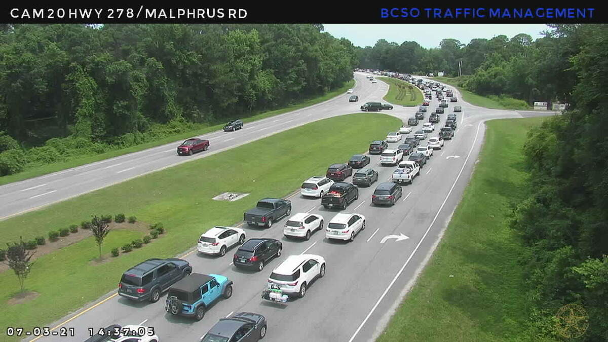 Traffic backed up on U.S. 278 near Malphrus Road in Bluffton on July 3, 2021.