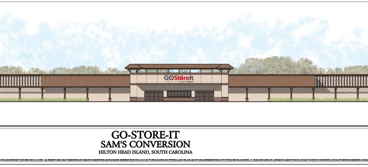 A rendering of Go Store It, a self-storage facility proposed for Hilton Head Island’s vacant Sam’s Club building in Port Royal Plaza.