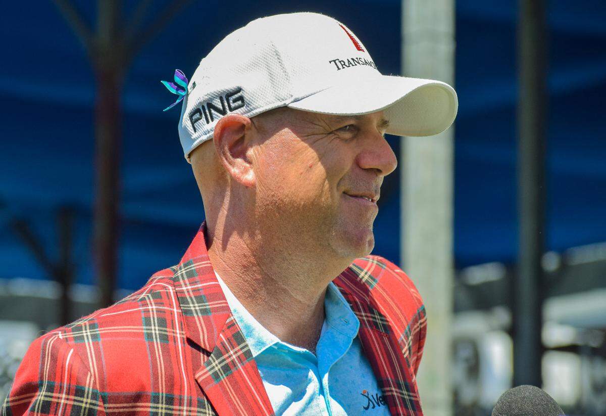 Defending RBC Heritage Presented By Boeing champion Stewart Cink speaks to the media after opening ceremonies on Tuesday, April 12, 2022 at Harbour Town Golf Links in Sea Pines on Hilton Head Island.