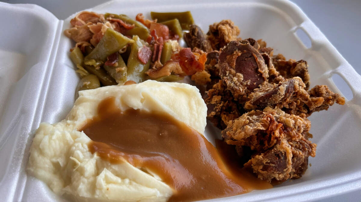 Chicken livers, potatoes, and beans at Parker’s Convenience Store