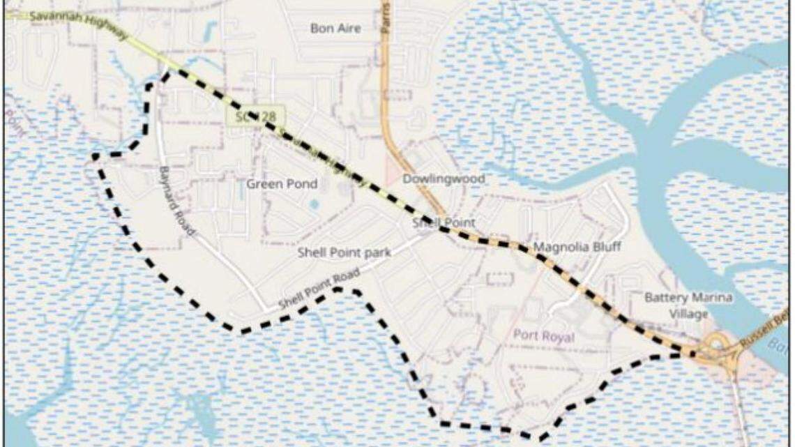 The map shows the area in Shell Point where drainage improvements are planned.