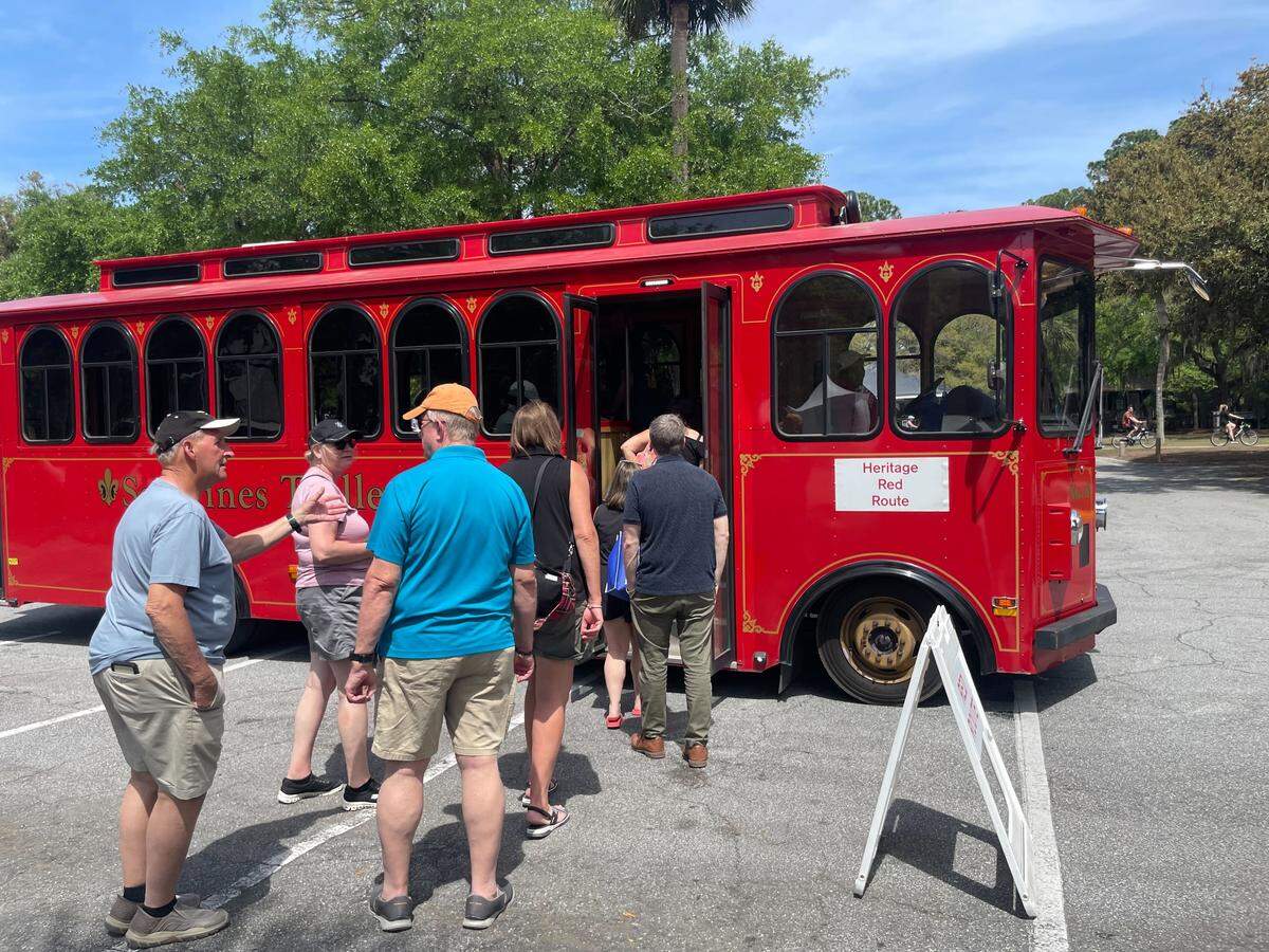 The Sea Pines Trolley takes people to and from Harbour Town Monday afternoon.